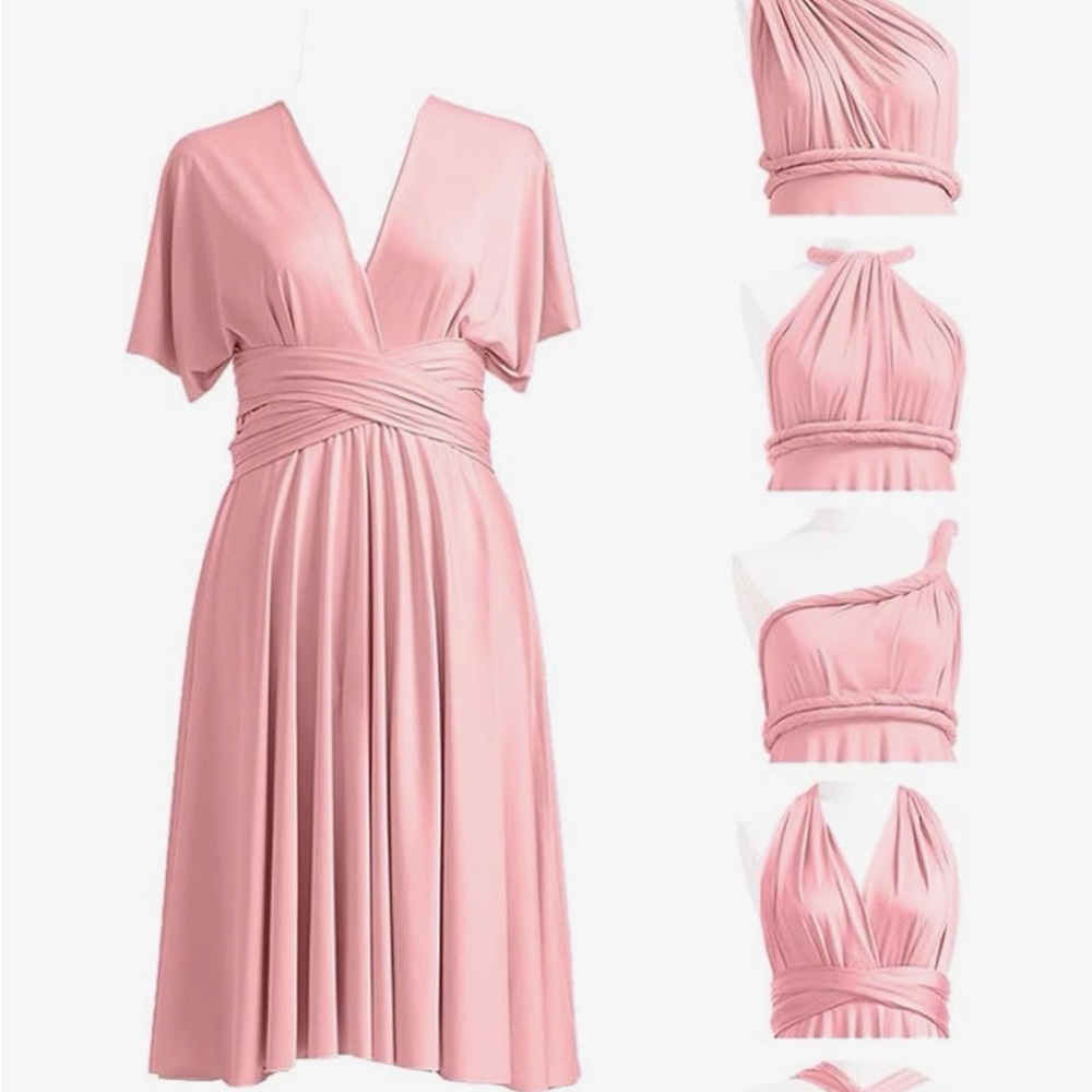 Versatile Pink Midi Wrap Dress - Convertible Styles